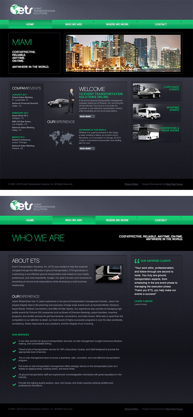 work : web design : event transportation solutions